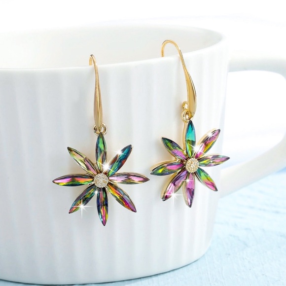 Any 2/$20! Gold Multi-Colored Flower Drop Earrings - Picture 2 of 6